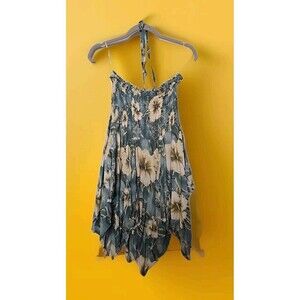 Sunny Island Hawaii Women's Luau Dress Blue White Hibiscus Print One Size